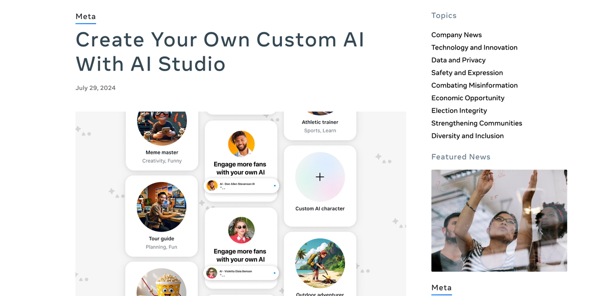 Meta closes Celebrity AIs; Launches Custom AI Studio for you and me