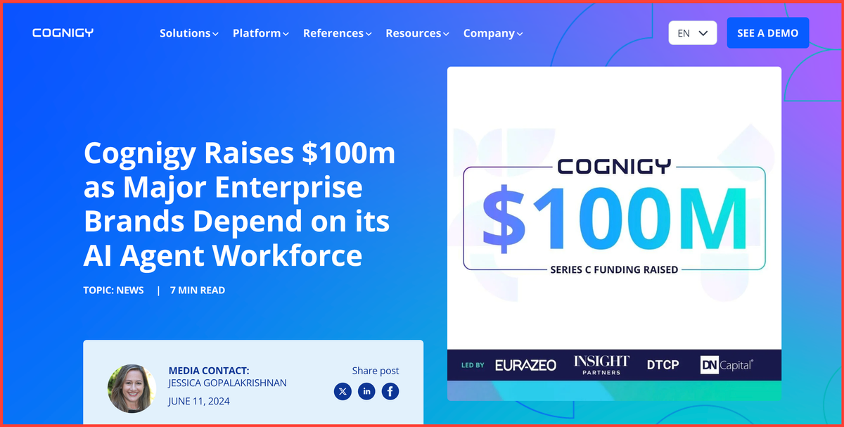 Cognigy raises $100M and has  175 customers across 1,000+ brands