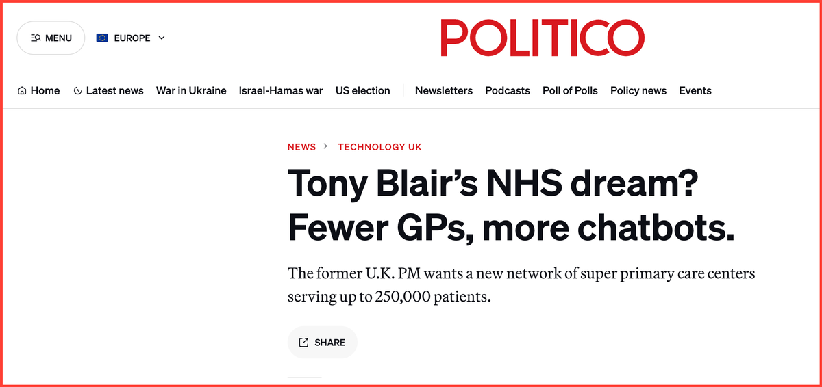 Tony Blair's plan to augment the NHS with Conversational AI