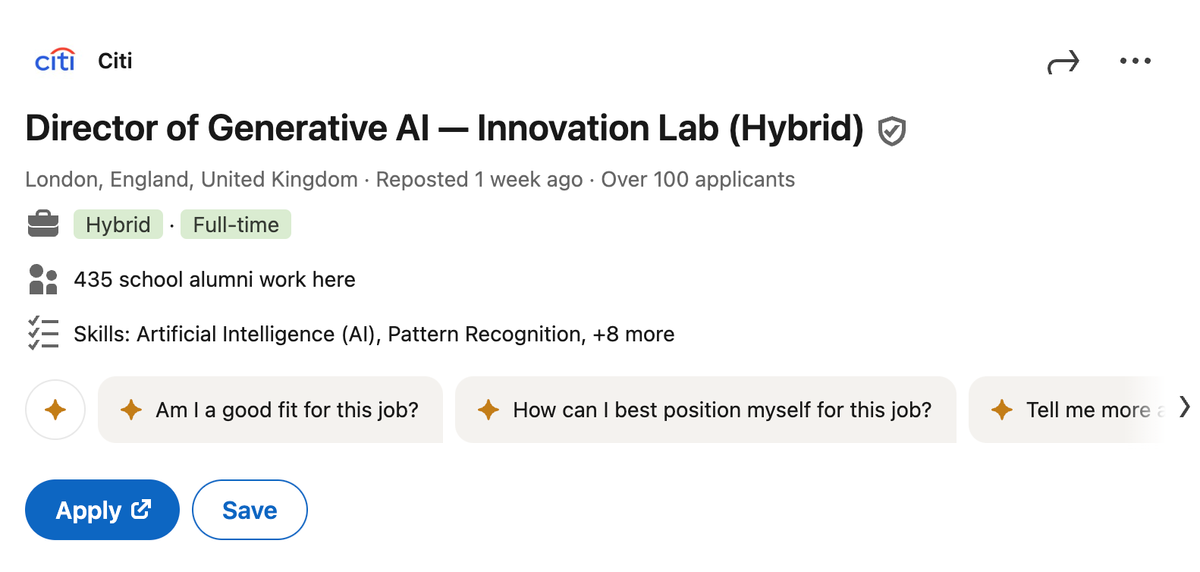 Interesting job alert: Citi's Director of Generative AI (UK)
