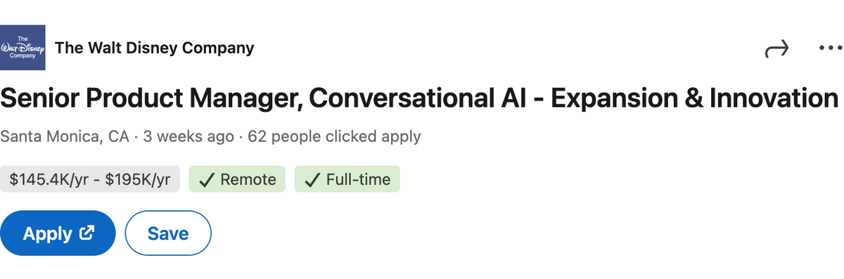 Disney's hiring a $195k Senior Product Manager for Conversational AI