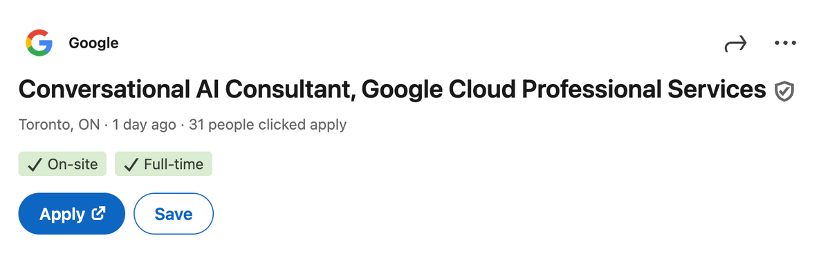 Google Cloud is hiring a Conversational AI Consultant ($174k+)