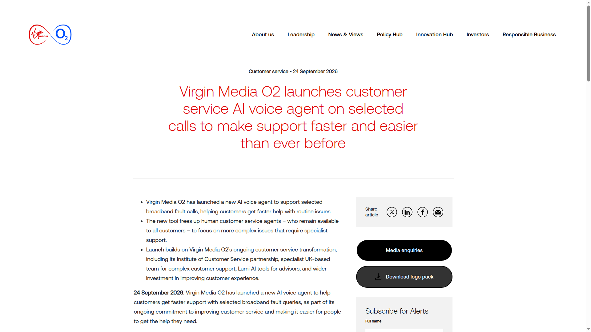 Virgin Media O2 puts a Sierra-built AI voice agent on broadband fault calls