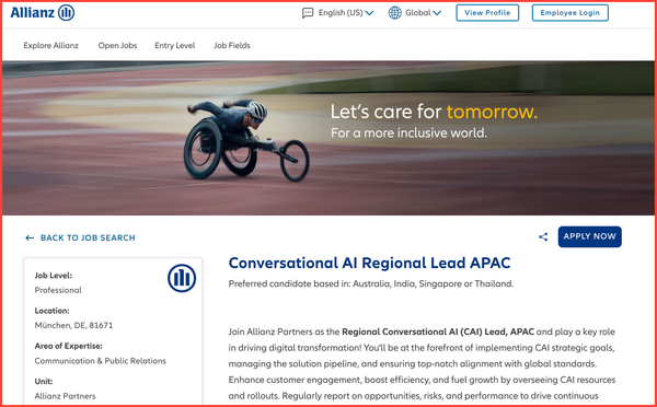 Allianz is hiring a Conversational AI Regional Lead for APAC