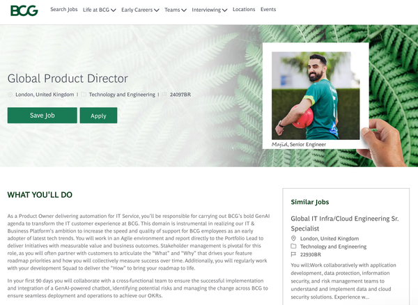 BCG is hiring a Global Product Director to launch their own internal GenAI chatbot