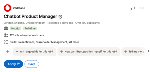 Interesting job alert: Vodafone UK is hiring a Chatbot Product Manager