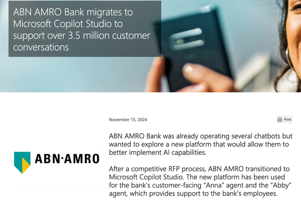 ABN AMRO skips past traditional Conversational AI vendors and adopts Microsoft Copilot Studio