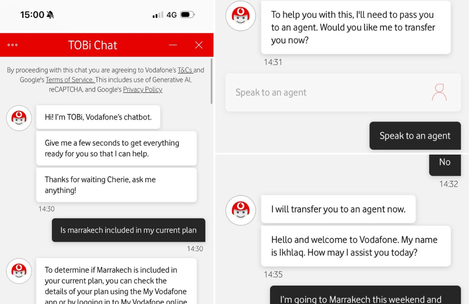 Vodafone's TOBi Chatbot seems to be stuck in 2007